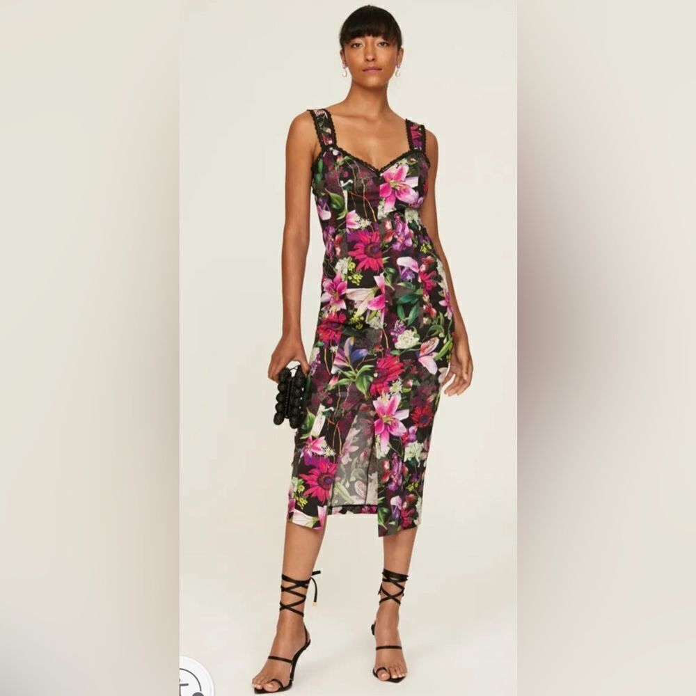 Marchesa Notte Botanical Midi Dress Size 0 Oversized